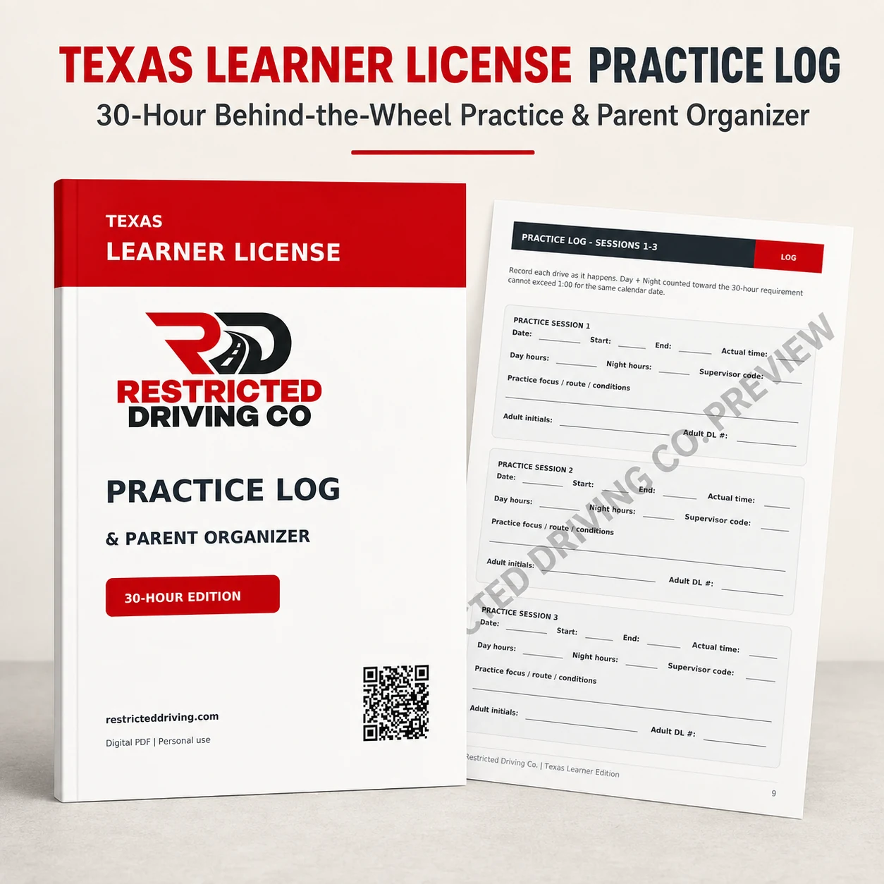 Texas Learner License Practice Log paperback