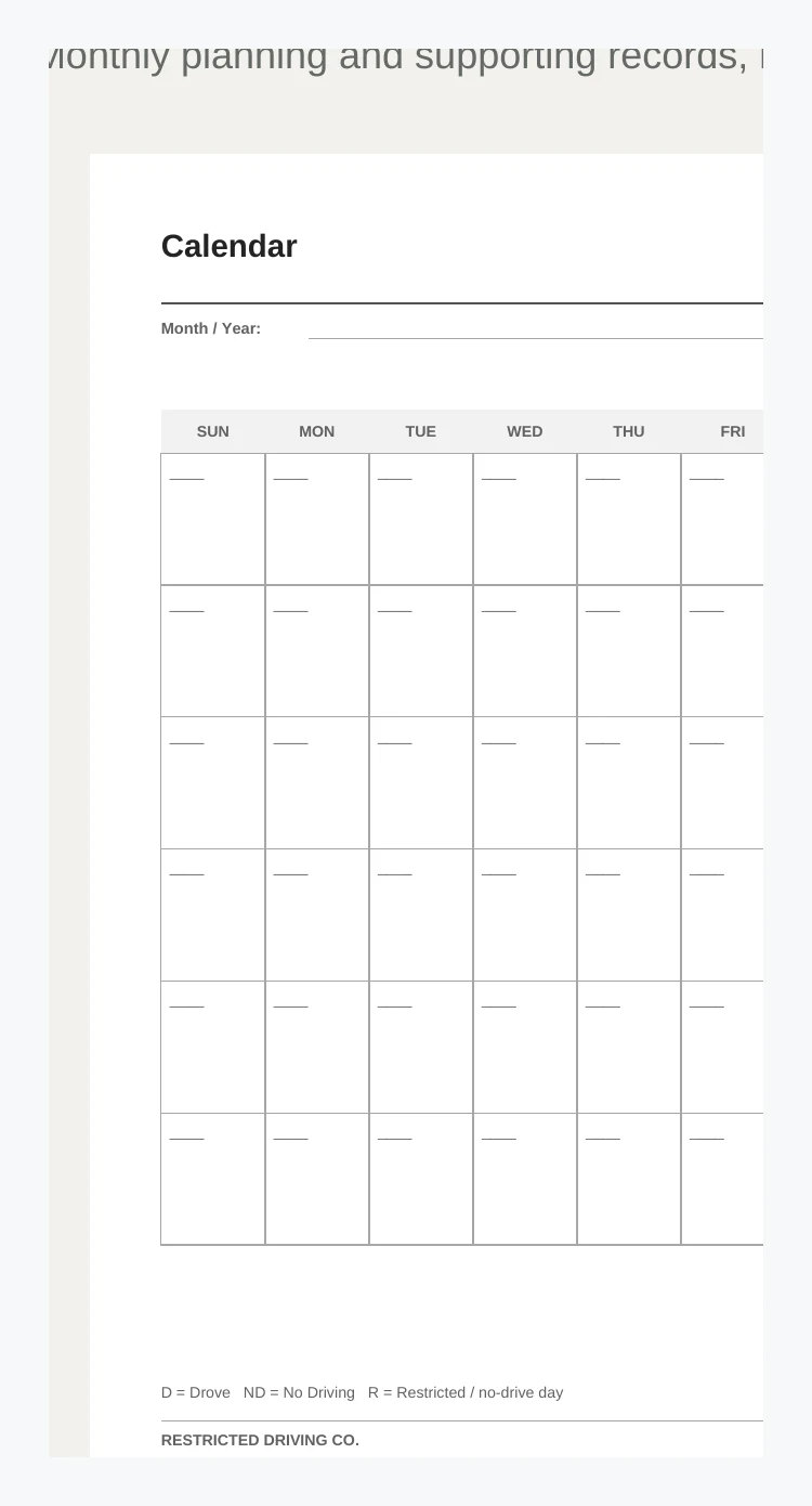 Six-month calendar overview page