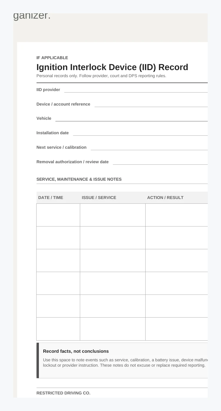 Ignition interlock device record page